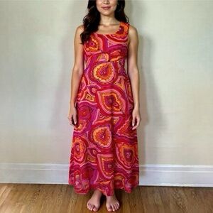 Vintage Hawaiian 1960s maxi dress hippie psychedelic abstract boho mod gogo